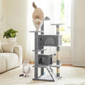DUMOS 54 Inch Cat Tree Tower with Scratching Posts - color: Light Grey, size: 54'' × 20'' × 20''
