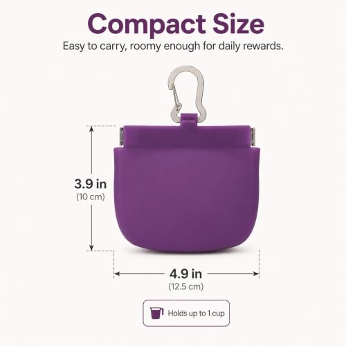 Silicone Dog Treat Pouch for Pet Training One-Hand Access One Cup Silicone Treat Bag with Pull Tab and Auto Closing Lid Treat Pouches for Leash(Color: Purple) - color: Purple