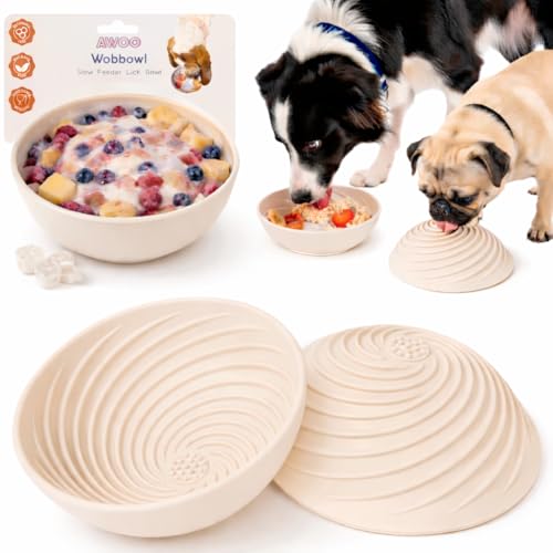 Wobbowl - Silicone Dog Freezer Bowl - Slow Feeder Bowl & Lick Mat (Almond) - color: Almond