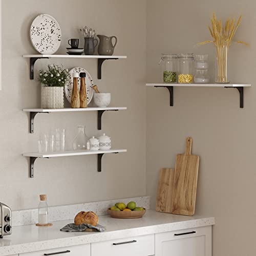 DINZI LVJ Long Wall Shelves, 23.6Inch Wooden Wall Mounted Shelves, Set of 2 - color: White, size: 23.6 Inch