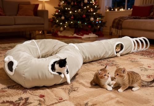 Ownpets 2-in-1 Cat Tunnel Large Lollipop Collapsible Cave Plush,12"D, Beige - color: Beige