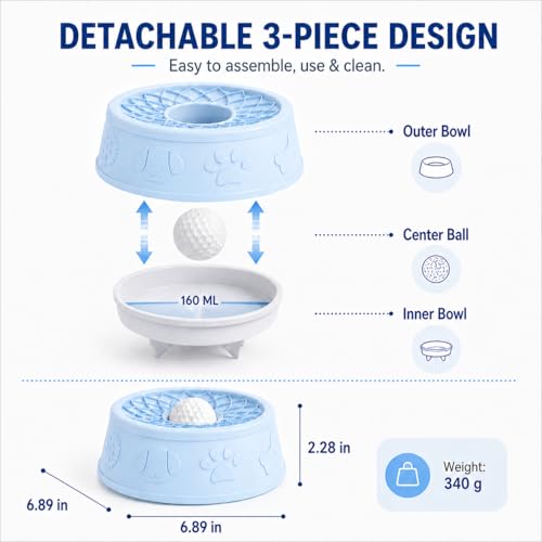 2-Pack Petsy Dog Lick Bowl Slow Feeder with Rolling Ball (Blue) - color: 2-Pack Blue