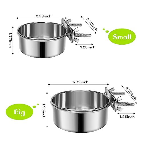 2 Pcs Stainless Steel Small Dog Crate Food Water Bowl, 19 & 12 OZ - color: Silver, size: XS (19 & 12 OZ)