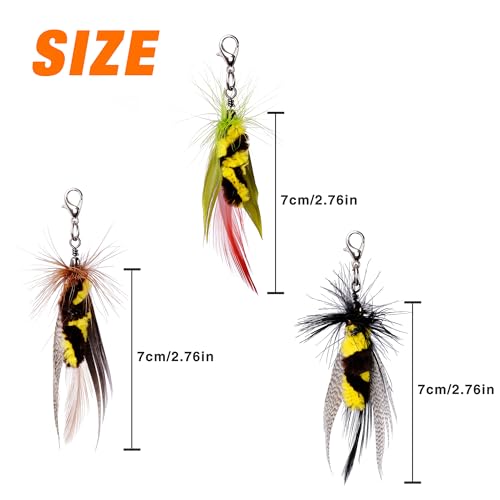 JXFUKAL Cat Feather Toy Refills, 3Pcs Simulation Mini Insects Cat Lures Wand Attachment Replacement for Kitty Kitten Indoor Accessories - color: 3PCS REFILLS