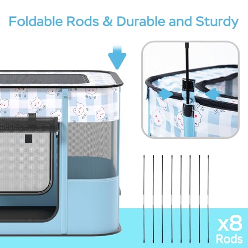 XRG Foldable Pet Playpen,Indoor Cat cage Puppy Crates L(35.4"x27.6"x23.6") - color: Blue, style: Large（35.4"L x 27.6"W x 23.6"H）