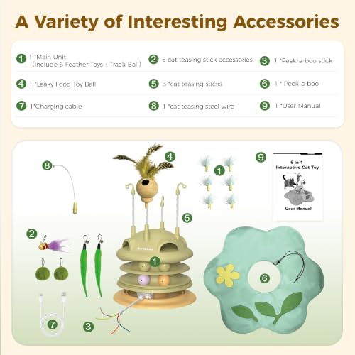Cat Toys Rechargeable, 6-in-1 Automatic Interactive cat Toy