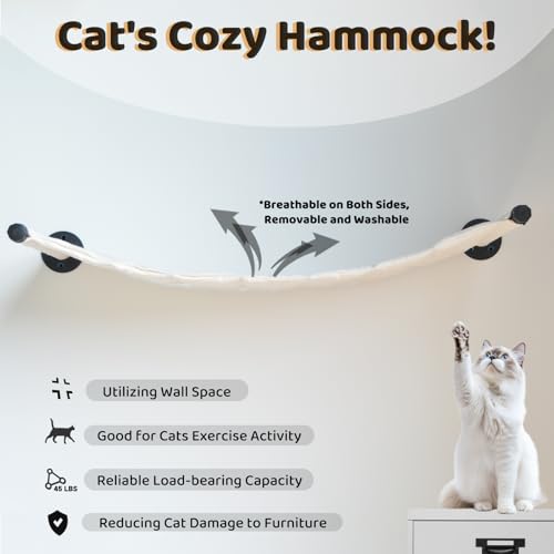 Cat Hammock Wall Mounted, Wall Mounted Cat Shelves, 35.43 x 12.99 in - color: Canvas Long