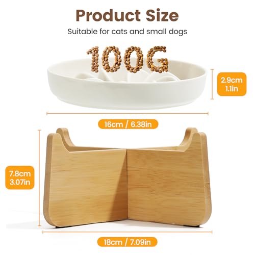 PETTOM Slow Feeder Cat Bowl Elevated Ceramic with Bamboo Stand, Lotus - color: Lotus