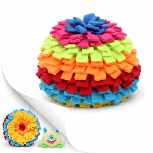 2-in-1 Snuffle Ball for Dogs with Removable Plush Toy and Built-in Storage, Interactive Dog Puzzle Toy for Treat Hiding & Slow Feeding, Machine Washable Dog Enrichment Set - color: Rainbow-colored, size: Large