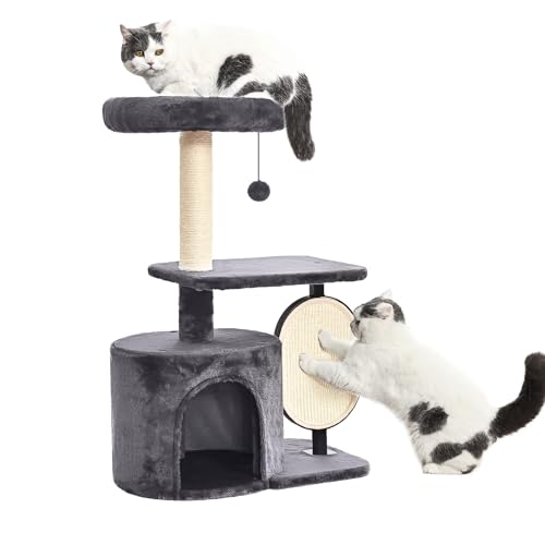 Amazon Basics Cat Tree Tower for Indoor cat, Solid Steel Frame with Removable Scratching Pad, Gray, 32 Inches - size: 32 in