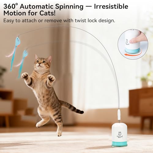 Migipaws Interactive Automatic Cat Teaser Wand Toy with Strong Suction Cup, 70cm Flexible Wire & DIY Bending Design, Rechargeable Cat Exercise Toy with Auto Timer for Indoor Cats (White) - style: White
