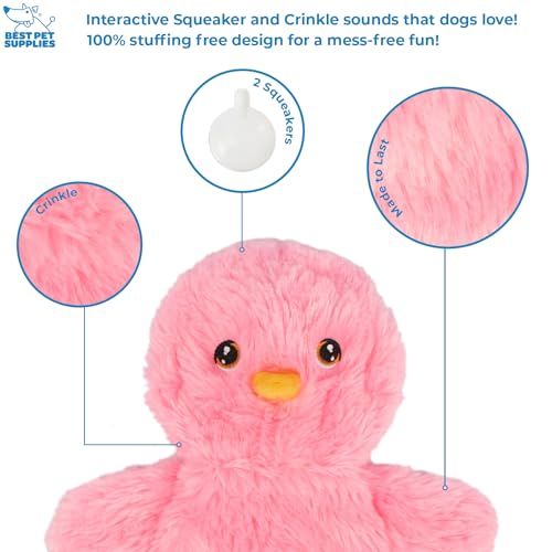 Best Pet Supplies Interactive Squeaky Dog Toy - Baby Chicken, Pink - color: Crinkle Chicken (Pink), size: Large