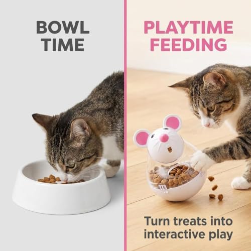 White Interactive Toys for Cats, Cat Food Balls Slow Feeder Mice Shaped Tumbler, Pet Kitten Mouse Shape, Food Storage Dispenser, Feeder, for Indoor and Kitten Exercise