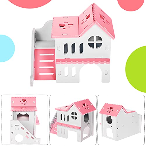 Skylety 5 Pcs Hamster Toys Wooden Accessories, 6.3 x 3.93 x 5.5 inch, Pink - color: Pink
