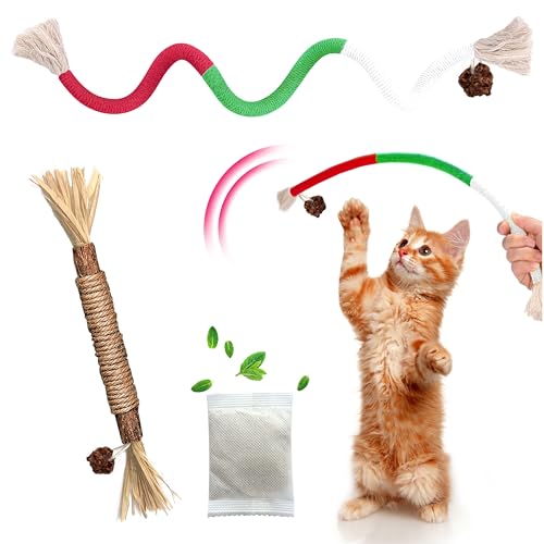 Silvervine Sticks Cat Chew Toys for Indoor Cats Dental Care Teeth Cleaning, Natural Kitten & Cat Teething Toys for Health, Catnip Toys Cat Chew Rope Suitable for All Breeds of Aggressive Chewers Cat - size: 1Pcs Chew Rope+1Pcs Silvervine Sticks