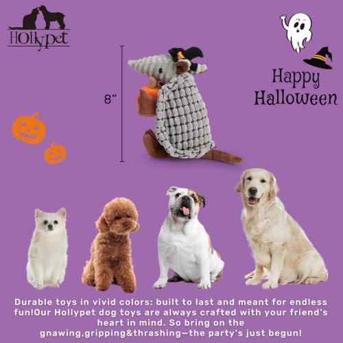 Hollypet Armadillo Squeaky Puppy Dog Toys for Small Medium Dogs, Halloween - color: Tan Scratcher, size: 8 IN