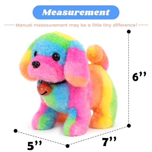 Hopearl Walking Colorful Dog with Bell Interactive Electronic Pet Plush Toy Puppy Woof and Moving Animated Nodding Head Gifts for Toddlers Birthday, Rainbow, 7'' - style: Dog_Straight Rainbow
