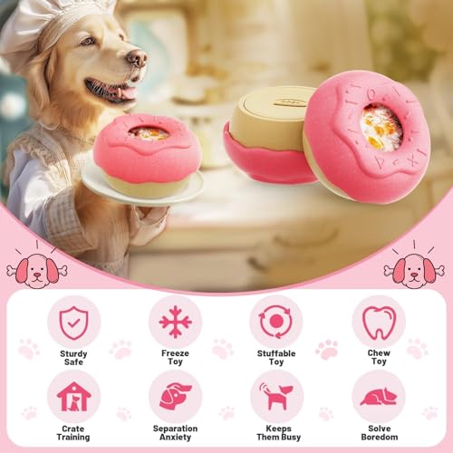 Dog Toys for Aggressive Chewers, Dog Enrichment Toys, Anxiety Relief for Dogs Toy, Indestructible Frozen Treat Toy National Pet Day Gifts for Large Dogs Peanut Butter Reduces Anxiety, Donut - color: Doughnut