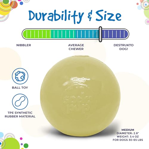 SodaPup Squeaker Ball – Durable Dog Ball Toy, Chew Toy & Floating Retrieving Toy with Squeaker Made in USA from Non-Toxic, Pet-Safe, Food Safe Rubber Material for Bonding, Physical Exercise, & More - color: Glow in the Dark Ball, size: Medium
