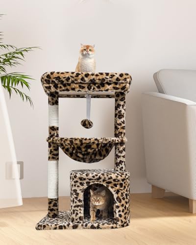 SYANDLVY Small Leopard Print Cat Tree for Indoor Cats, Modern Cat House - color: Leopard Print