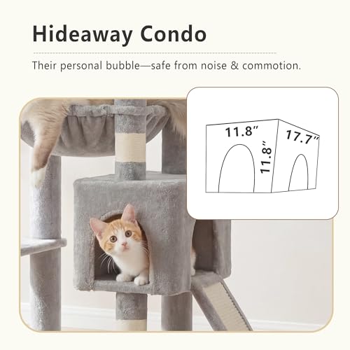 Heybly 64.2" Heavy-Duty Cat Tree for Large Cats with Wide Base HCT027W - color: Light Gray, size: 64.2 inch