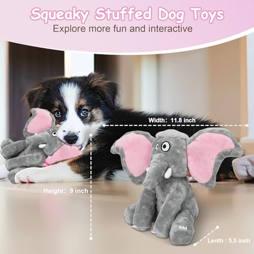 Letsmeet Plush Large Dog Toys with Squeaker and Crinkle Paper, Interactive Puppy Chew and Teeth Cleaning Toy, Pet Toys for Small, Medium and Large Dogs - style: Elephant