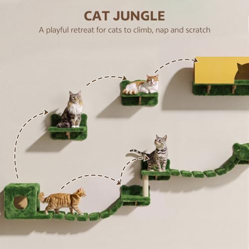 16-in-1 Cat Wall Shelves, Cat Furniture w/Tunnel & Bridge, Green - color: Green, size: 16-in-1