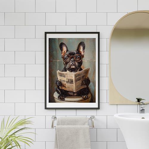 French Bulldog on Toilet Jigsaw Puzzle 1000 Pieces for Adults - Unusual Quirky Frenchie Pooping Funny Gift - 1000pc Dog Bathroom Decor Puzzles (50x70cm / 19.685"x27.559")