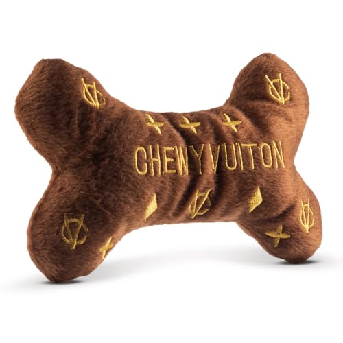 Dog Diggin Designs Chewy Vuiton Plush Dog Toy Bone | Luxury-Inspired Parody Designer Bone with Squeaker, Soft Plush Chew & Play Dog Toy – Prêt-à-Porter Play! - color: Brown Bone, size: Large