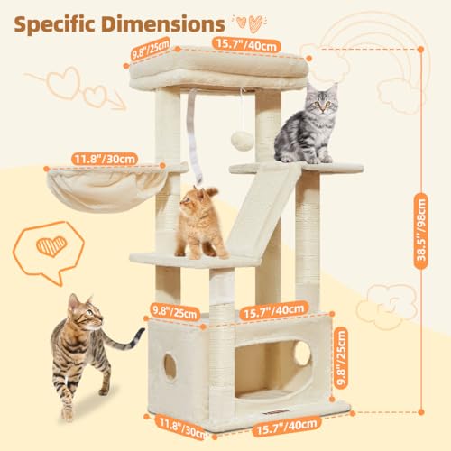 Taoqimiao Cat Tree, 38.5In Cat Tower for Indoor Cats, Suitable for Kittens - color: Beige, size: 38.5 Inches