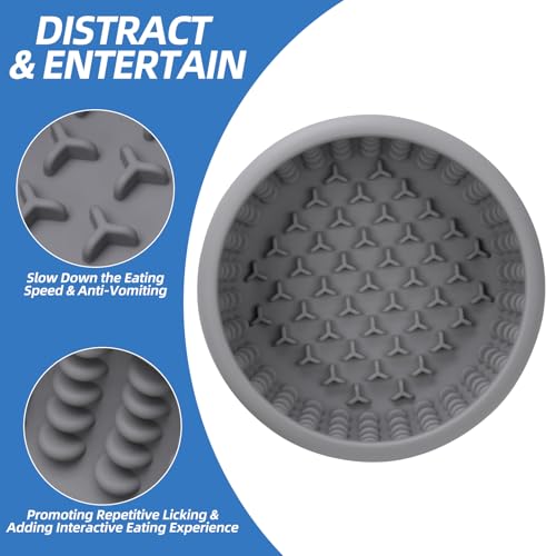 Dog Lick Bowl,Silicone Slow Feeder Bowls for Dogs ，Anxiety Relief Lick Mat for Dogs, Interactive and Enrichment Toys(Grey, Small - color: Grey, size: Small