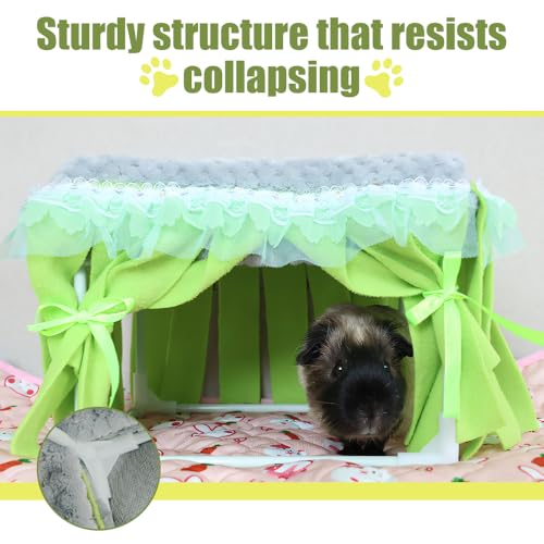 Guinea Pig Bed, Washable Small Animal Tunnel Hideouts with Curtains, Hamster Tunnel for Hamster Chinchill Small Bunny Ferret - color: Square stand nest pink