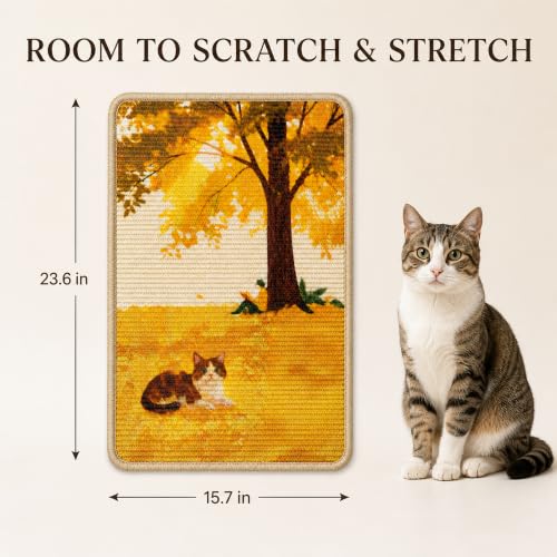 Sisal Cat Scratching Mat, Wall Mounted or Floor Scratch Pad, Non-Slip Backing with Adhesive Strips, Furniture Protector for Cats, Durable Natural Fiber, Low Shedding, 23.6 x 15.7 Inch