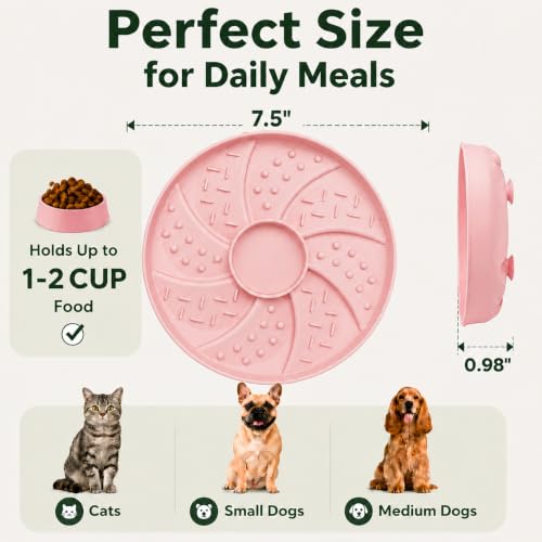 Slow Feeder Dog Bowl Silicone Suction Cup Anti Spill Dogs Cats Pink - color: Pink