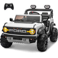 24V 2 Seater Ride On Toys for Kids, Licensed Ford Bronco Raptor Electric Ride On Car w/Remote Control, Safety Belt, LED Lights, Spring Suspension, Bluetooth Music, 3 Speed, White - color: White