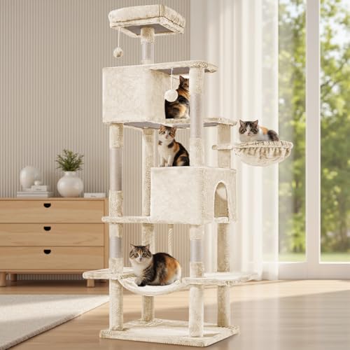 DUMOS Large 66 Inch Cat Tree Tower with Scratching Posts, Indoor Use - color: Beige, size: 66 Inch