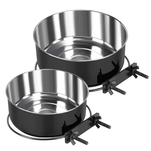 2 Pcs Stainless Steel Large Dog Crate Food Water Bowl, 56 & 41 OZ - color: Black, size: L (56 & 41 OZ)