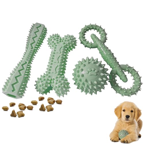 Puppy Teething Toys Rubber Bone Molar Ball Interactive Donut Treat Dumbbell - color: Green, size: Small