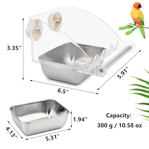 Hypeety Transparent No Mess Bird Feeder for Cage with Anti-Slip Perch