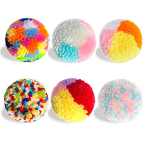 Assorted Color cat Toys for Indoor Cats, Woolen Yarn Puffs Pom Balls Interactive Kitten Chasing Toys Cat Chase Balls (6PCS) - color: 6PCS