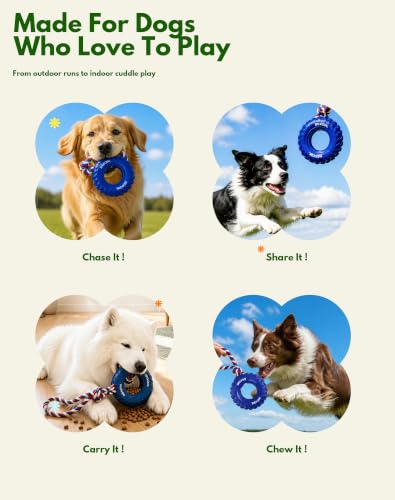 Deeow Tether Dog Tire Chew Toy for Teething & Treat Dispensing-Blue 6.3'' - size: With Rope