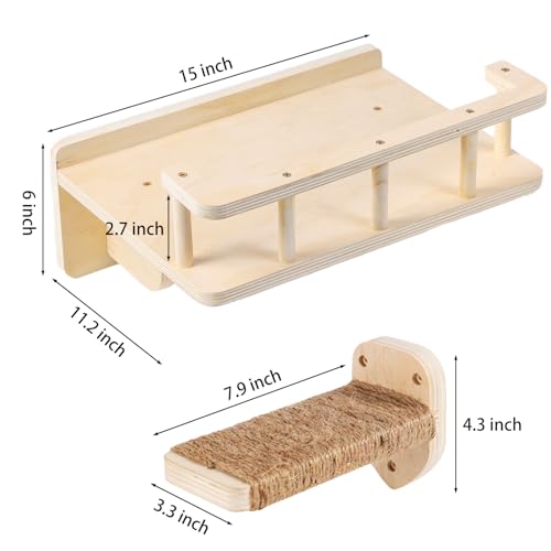 Cat Wall Shelf with 3 Cat Wall Steps,Cat Wall Shelves with Plush Coverd,Cat Climbing Shelf for Indoor Cat,Cat Wall Furniture Cat Shelf for Wall (Wood) - color: Wood