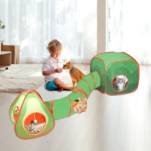 Rypet Cat Toy Tunnel and Cubes Bundle, Play Tubes for Indoor Cats, Green - color: Green