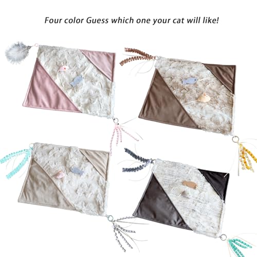 Cat Crinkle Mat with Mouse Toy,14x16" Interactive Cats Play Mat with Catnip - color: Brown