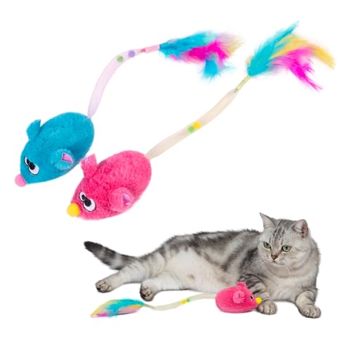 Catify Interactive Cat Toy - Squeaking Mice Set, Blue & Fuchsia - color: Squeaking Mice Blue & Fuchsia