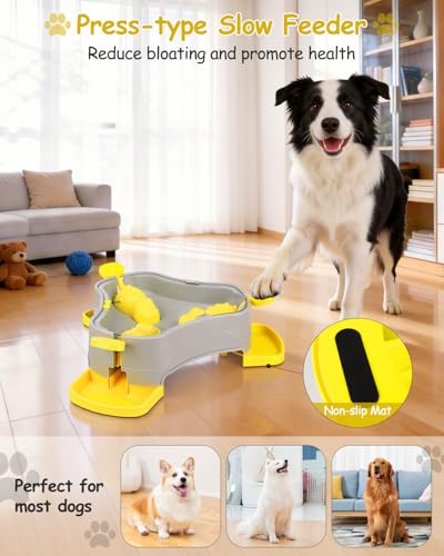 Dog Puzzle Toy, 3-in-1 Interactive Dog Puzzle Toys Press-Type Dog Treat Dispenser Toy Dog Enrichment Toy No-Slip Dog Slow Feeder Interactive Brain Training Toy for Smart Dog Cat, Yellow - color: Yellow+Grey