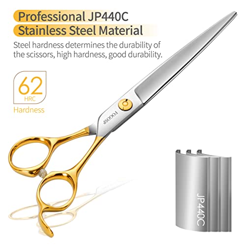 Professional Dog Grooming Scissors Straight 7" Pet Grooming Shears for Cutting Small Dogs Cat Thick Hair Japan 440C Stainless Steel Right Handed(7 in Straight, Gold) - size: 7 inch, style: Straight