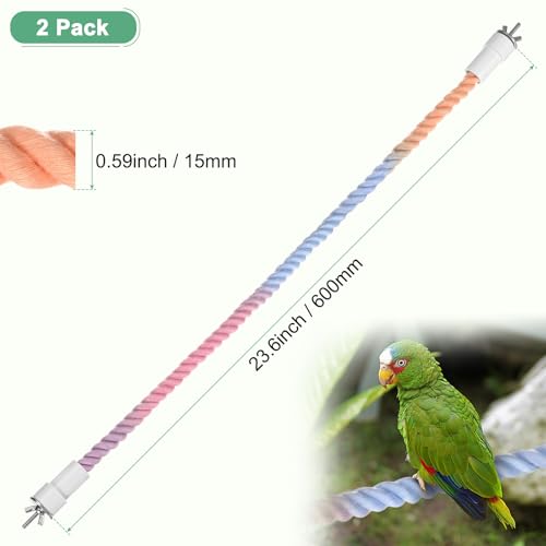 M METERXITY 2-Pack Rope Perches for Bird Cages, 23.6 in Length Comfort Grip Flexible Rope Perch Beak & Paw Grinding for Parrots/Cockatiels/Parakeets, Bird Platform Sand [Pink Blue] - color: Pink Blue, size: 23.6 in