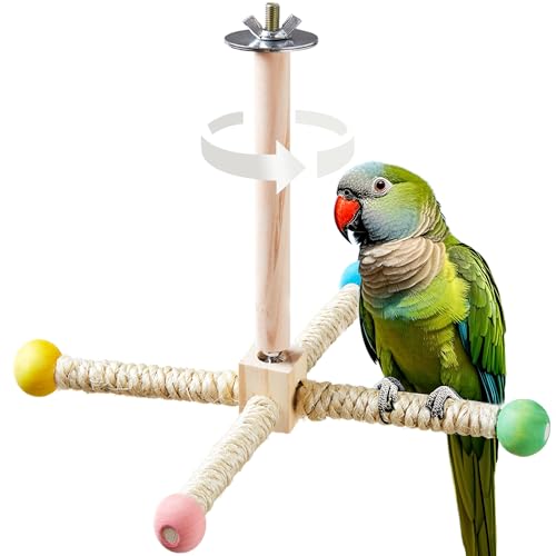 Large Bird Perch Toy, Interactive Wooden 360° Spinning Cage Toy(L) - size: Large (no bells)