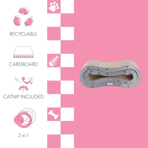 CSR1014E Suvi 26" Modern Cardboard Infinity 2-in-1 Lounge Bed Cat Scratcher with Catnip, Winter Sparrow - color: Gray